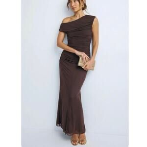 Shona Joy Mira Off Shoulder brown Maxi Dress Size 4